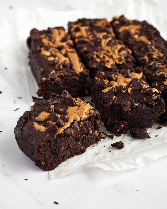 Fudgy vegan and gluten free chocolate brownies, high protein and fibre